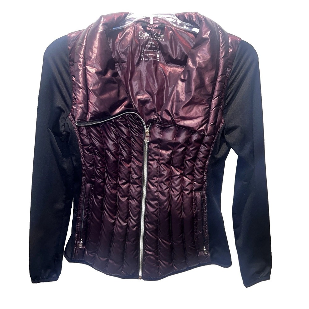 Calvin Klein Performance  burgundy down zip Puffer Jacket w/Nylon Sleeves S